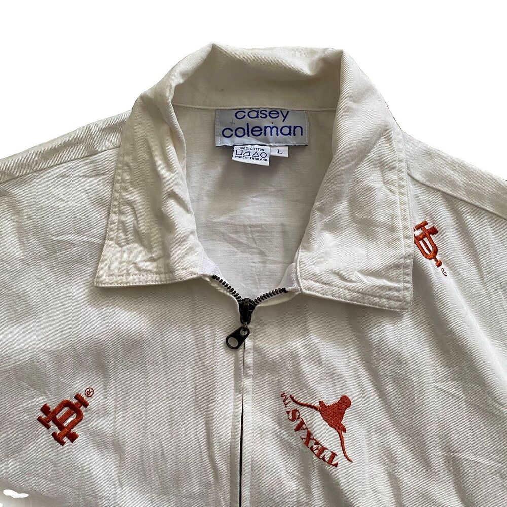 Vintage University Texas Jacket Casey Coleman 90s Large Cotton White UT Tower